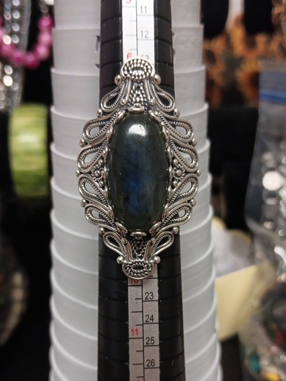 D'Joy Indian Artisan Crafted AAA Malagasy Labradorite Ring in Black Oxidised